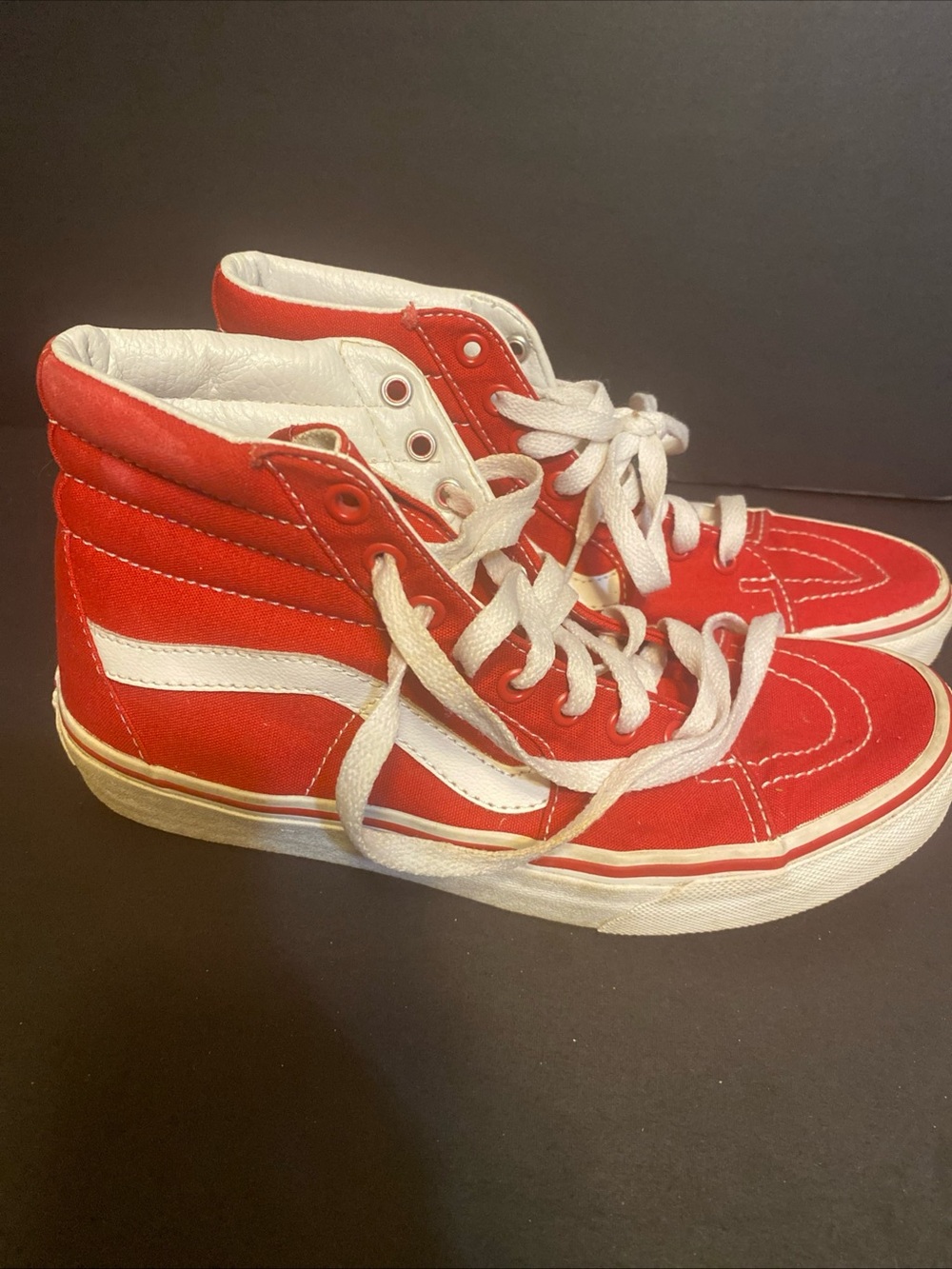 Vans Sk8 Hi Red Canvas High Top Shoes Men 7.0 W 8.5 Off The Wall Skateboarding